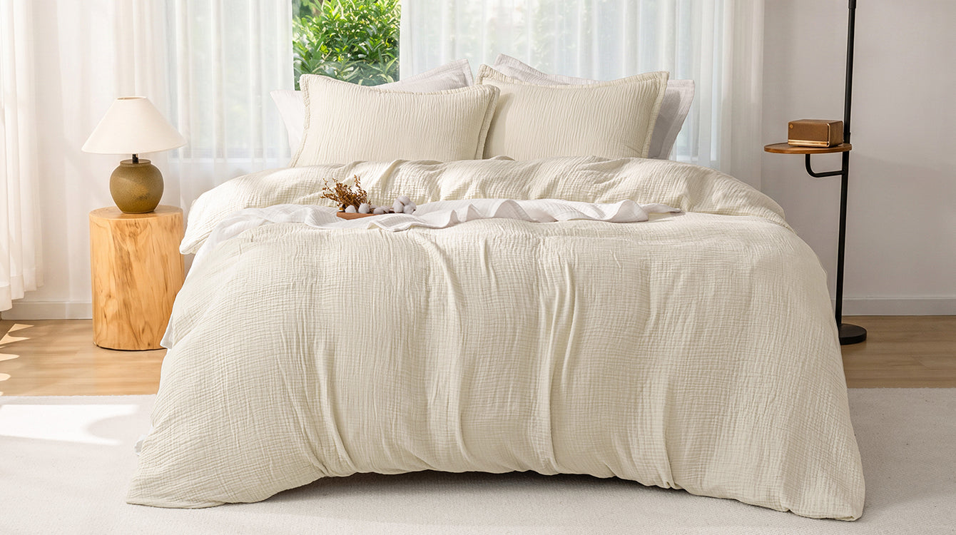 PHF Cotton Muslin Duvet Cover Set Linen Color