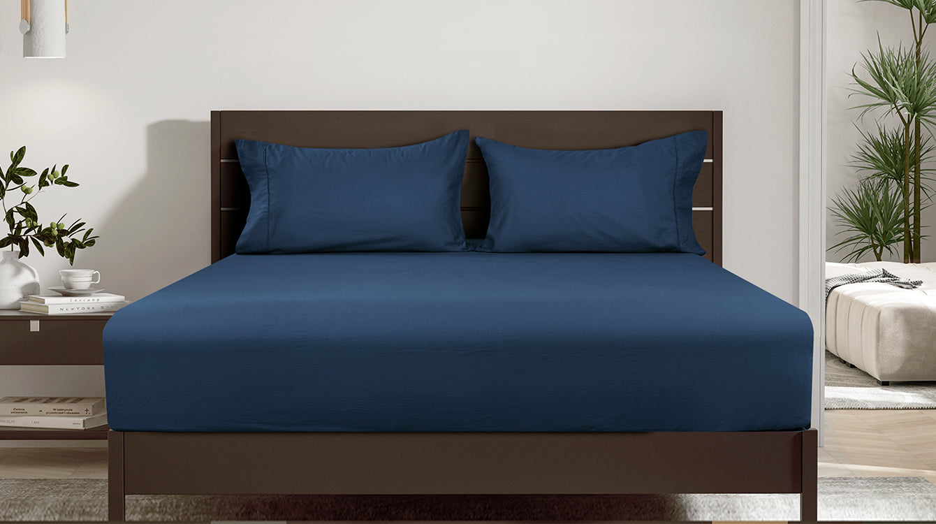 phf washed cotton fitted sheet navy blue