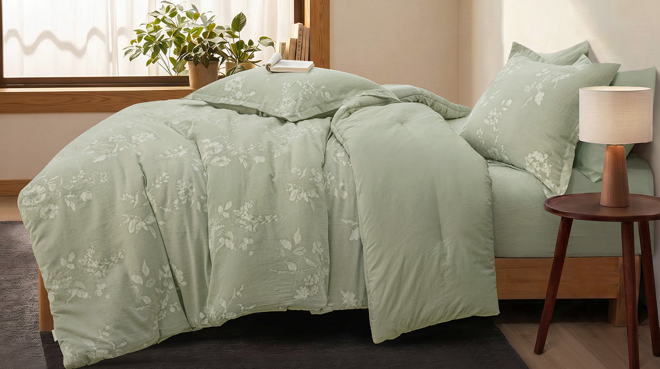 Stone-Washed Cotton Dusty Sage Comforter Set