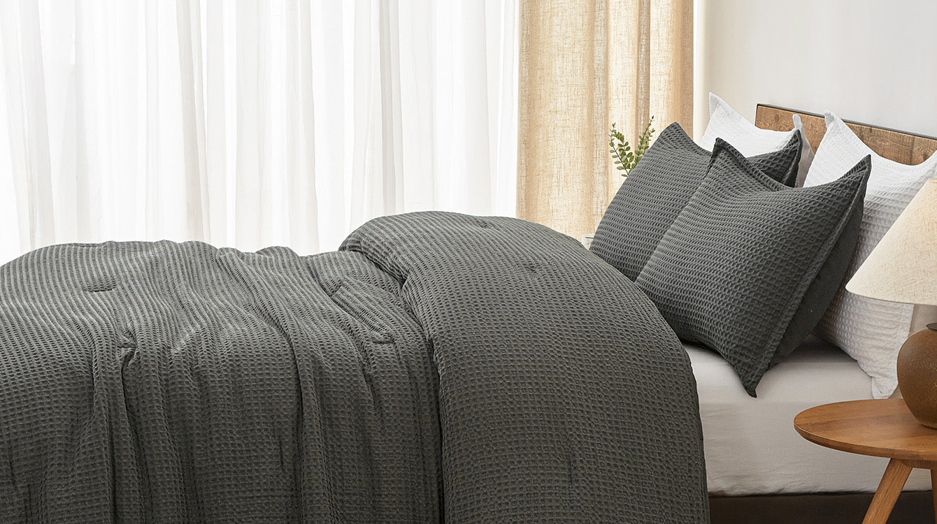 PHF Ultra Soft Waffle Weave Comforter Set in the bed