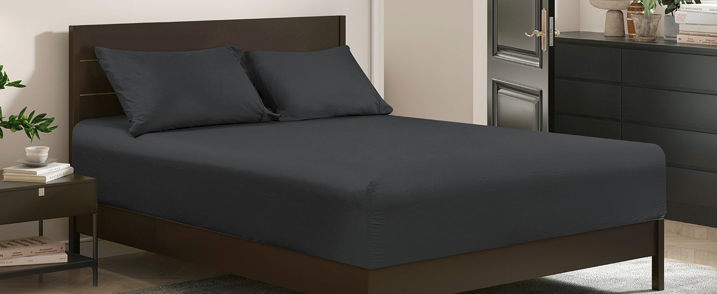 phf washed cotton fitted sheet black color