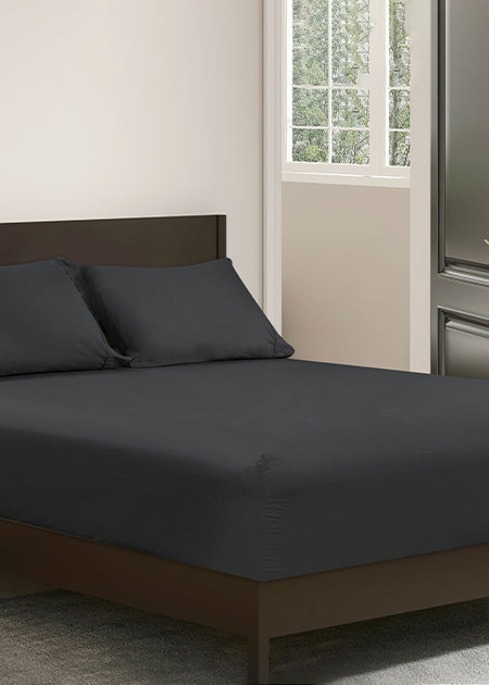 phf washed cotton fitted sheet black color