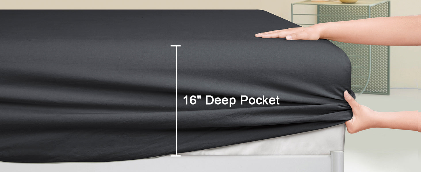 washed cotton fitted sheet features 18" deep pocket