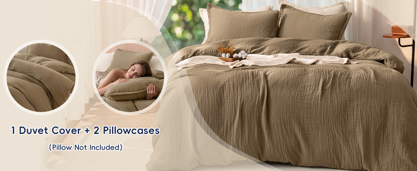 PHF Cotton Muslin Duvet Cover Set with 2 Pillowcases + 1 Duvet Cover